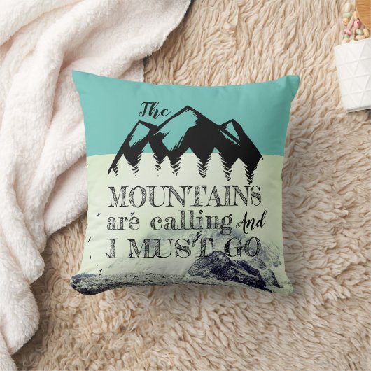 山々がターコイズ クッション (ブランケット)