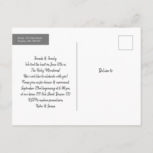 山々が写真を呼び結婚出していた 案内ポストカード (裏面)