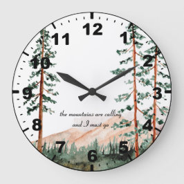 山々が呼びかけている – 山々、霧、松 ラージ壁時計
