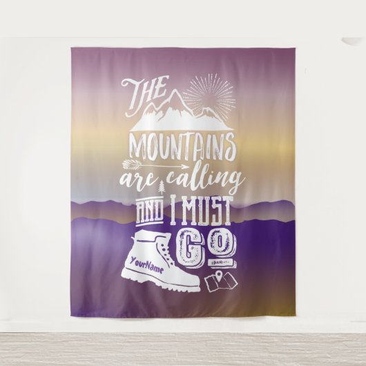 山々の呼び出しは名前のタイポグラフィ タペストリー (正面)