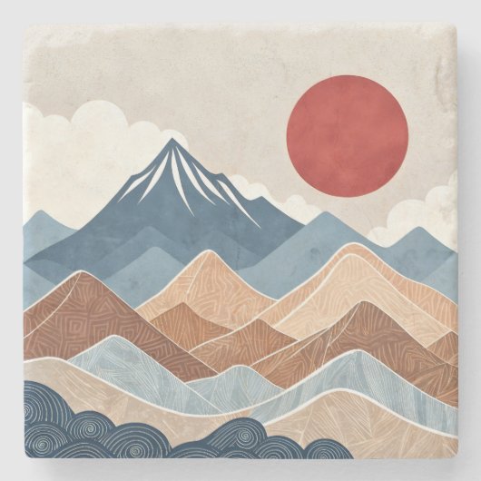 山々の夕焼けの美しさ ストーンコースター (正面)