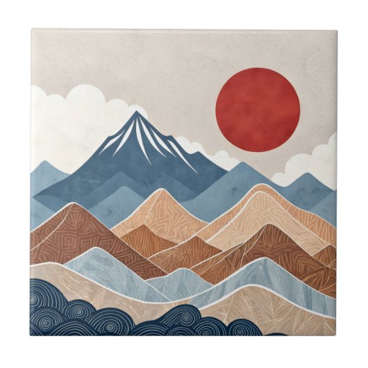 山々の夕焼けの美しさ タイル (正面)