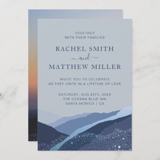 山々の山々にevenin青い埃っぽいinv 招待状 (正面/裏面)