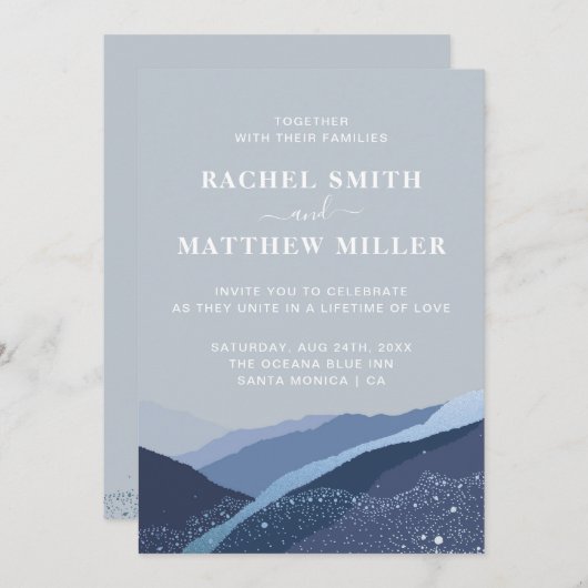 山々の山々の中の夕方に青い埃っぽい 招待状 (正面/裏面)