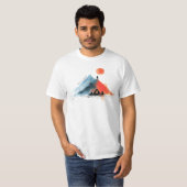 山々の峰々を彷徨う – 抽象的な山とキャンプファイヤー Tシャツ (正面フル)