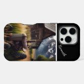 山々の麓のレトロなトラクター iPhoneケース (裏面横)
