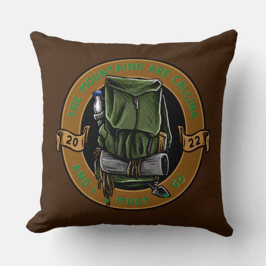 山々はバックパックハイキングキャンプを呼び出している クッション (正面)