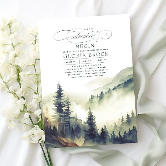 山々は冒険に赤ちゃんシャワーを始める 招待状