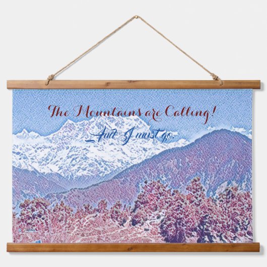 山々は鮮やかな青の雪の服を呼んでいる 吊り下げ型タペストリー (正面)