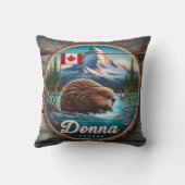 山々を持つ森林の池にカナダのビーバー クッション (裏面)