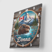 山々を持つ森林の池にカナダのビーバー スクエア壁時計 (傾斜)