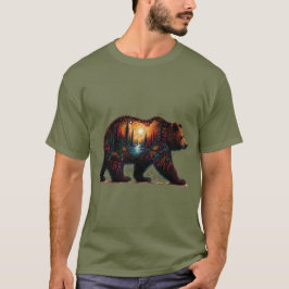 山々を背景にしたグリズリーのシルエット Tシャツ