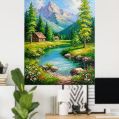 山々、川の風景と鮮やかな風景 ポスター (ホームオフィス)