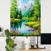 山々、川の風景と鮮やかな風景 ポスター (ホームオフィス)