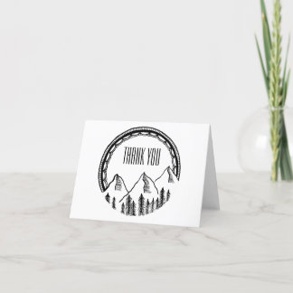 山およびボーダーが付いているノートありがとう サンキューカード
