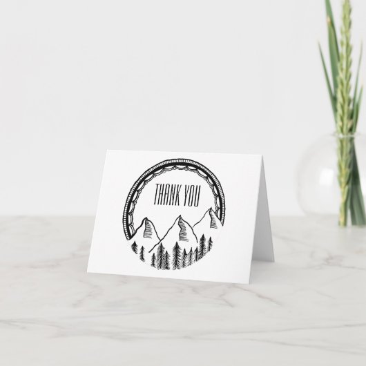 山およびボーダーが付いているノートありがとう サンキューカード (正面)