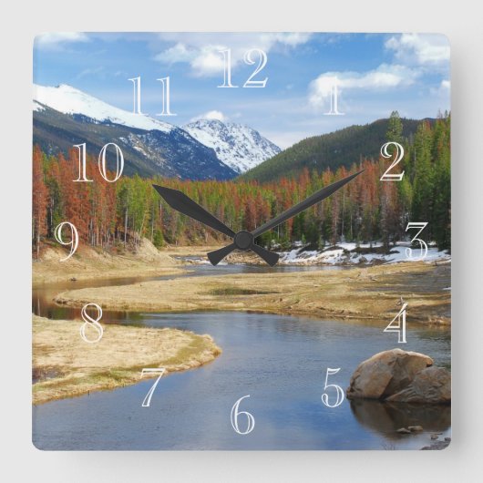 山およびマツとの巻上げコロラド川 スクエア壁時計 (正面)