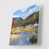 山およびマツとの巻上げコロラド川 スクエア壁時計 (傾斜)