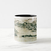 山および川の景色 ツートーンマグカップ (中央)