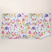 山お洒落花|水彩 ビーチタオル (正面)