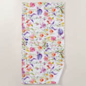 山お洒落花|水彩 ビーチタオル (正面)