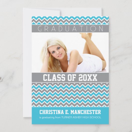 山かっこ型卒業発表（アクア） 招待状 (正面)