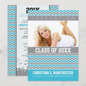 山かっこ型卒業発表（アクア） 招待状 (正面/裏面)