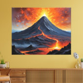 山から溶岩来が出ている火山 キャンバスプリント (インサイチュ (リビング))