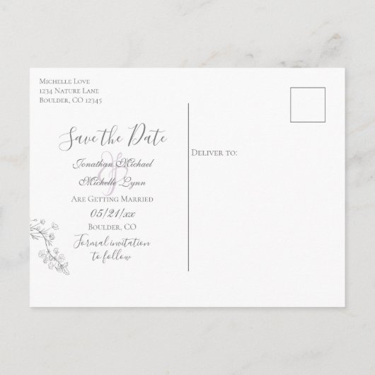 山かわいらしと花が日を結婚守る 案内ポストカード (裏面)