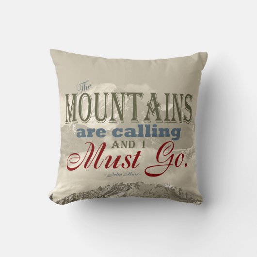 山が呼んでいるヴィンテージのタイポグラフィ; Muir クッション (正面)