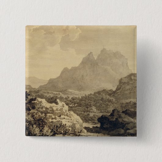 山が多い景色、c.1780 (灰色および茶色の洗浄 缶バッジ (正面)