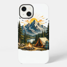 山でのキャンプアドベンチャー 夕日 自然 iPhone 13ケース
