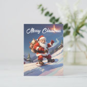 山でのサンタのスノーボード シーズンポストカード (スタンド正面)