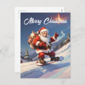 山でのサンタのスノーボード シーズンポストカード (正面/裏面)