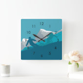 山でのスキー – スキーヤー スクエア壁時計 (ホーム)