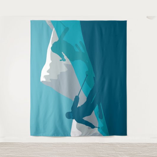 山でのスキー – スキーヤー タペストリー (正面)