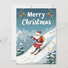山でサンタクロースがスキーをするクリスマス シーズンカード