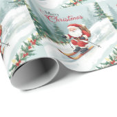 山でサンタクロースがスキーをするクリスマス ラッピングペーパー (ロールコーナー)