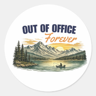 山で釣りをするOut+of+Office Foreverデザイン ラウンドシール
