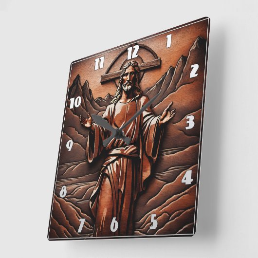 山で開いた腕を持つイエス スクエア壁時計 (傾斜)