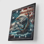 山とアメリカ国旗に突き刺されたハゲのワシ スクエア壁時計 (傾斜)