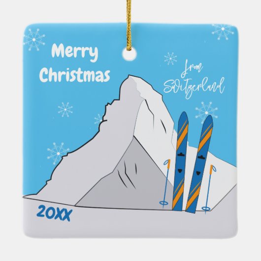 山とスキーのお土産クリスマスオーナメント セラミックオーナメント (裏面)