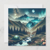 山とテントが美しいキャンピングシーン カード (正面)