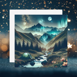 山とテントが美しいキャンピングシーン カード