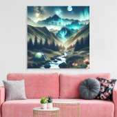 山とテントが美しいキャンピングシーン キャンバスプリント (インサイチュ (リビング))