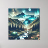 山とテントが美しいキャンピングシーン キャンバスプリント (正面)