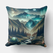 山とテントが美しいキャンピングシーン クッション (正面)