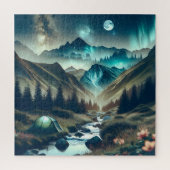 山とテントが美しいキャンピングシーン ジグソーパズル (縦)