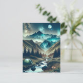 山とテントが美しいキャンピングシーン ポストカード (スタンド正面)