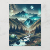 山とテントが美しいキャンピングシーン ポストカード (正面)